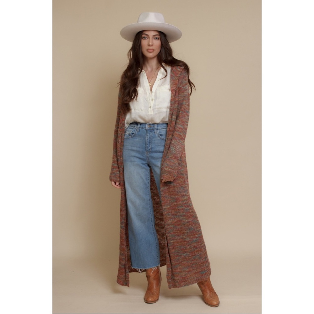 Multi Color Long Hooded Cardigan Sweater